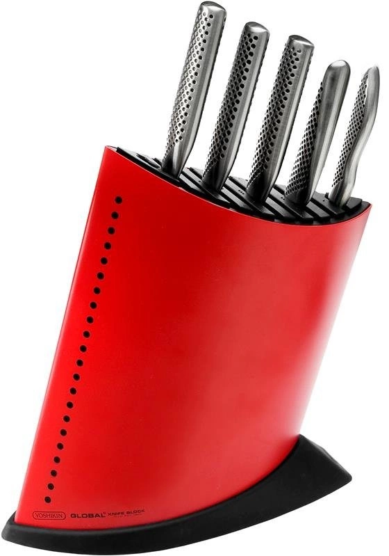 Global - Komplet 5 noży w czerwonym bloku GKB-52CR