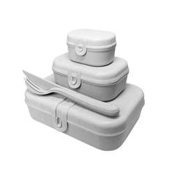 Koziol - Zestaw 3 lunchboxów ze sztućcami Pascal ready organic grey