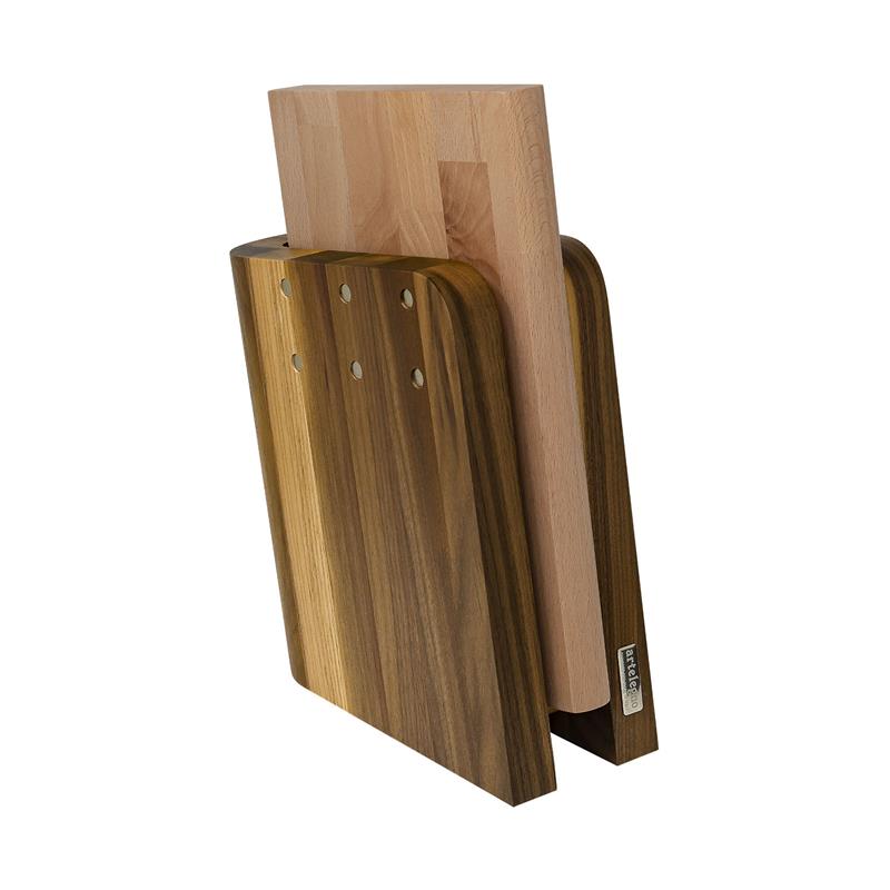 Artelegno - magnetyczny blok na noże z drewna orzechowego + deska kuchenna Grand Prix