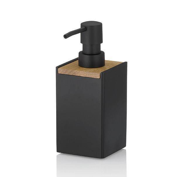 Kela - dozownik do mydła, żywica polimerowa/drewno dębowe, 0,3 l, 7 x 7 x 17,5 cm Cube