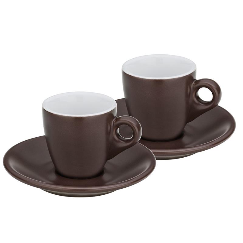 Kela - filiżanki do espresso ze spodkami, 2 szt., ceramika, 0,05 l, śred. 12 x 6,5 cm, brązowe Mattia