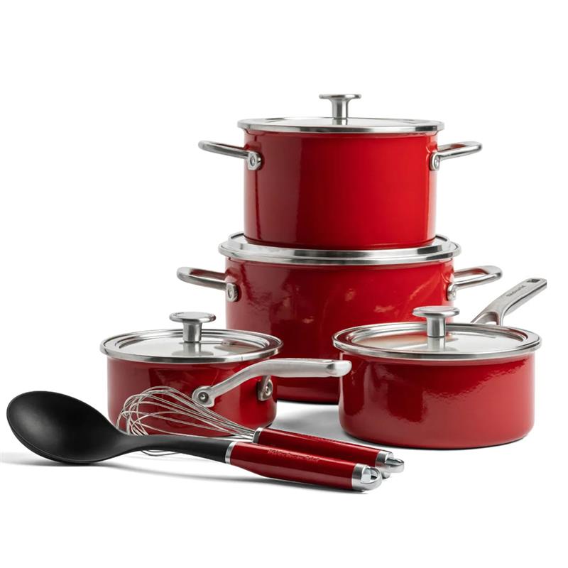 KitchenAid - Zestaw garnków emaliowanych z akcesoriami 10 el emipre red