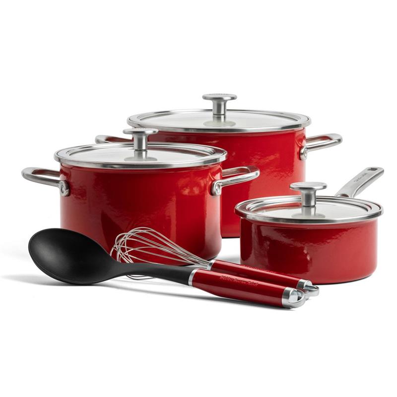 KitchenAid - Zestaw garnków emaliowanych z akcesoriami 8 el. empire red