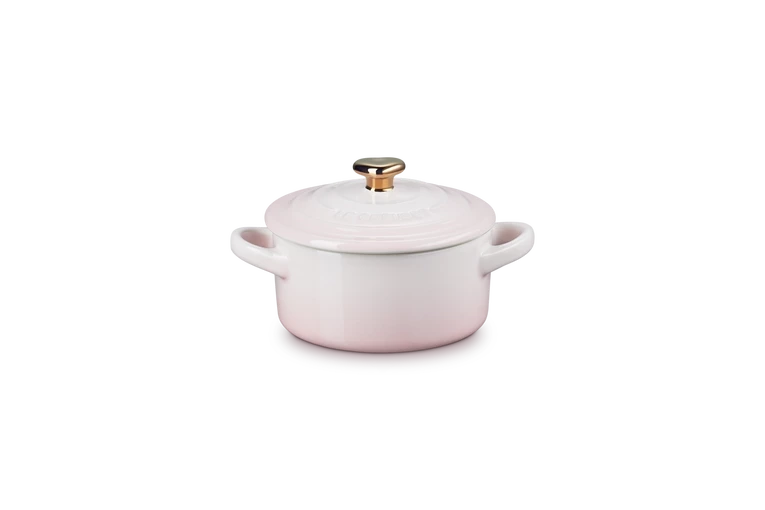 Le Creuset - Mini-Cocotte 10 cm ze złotą gałką serce  Shell Pink