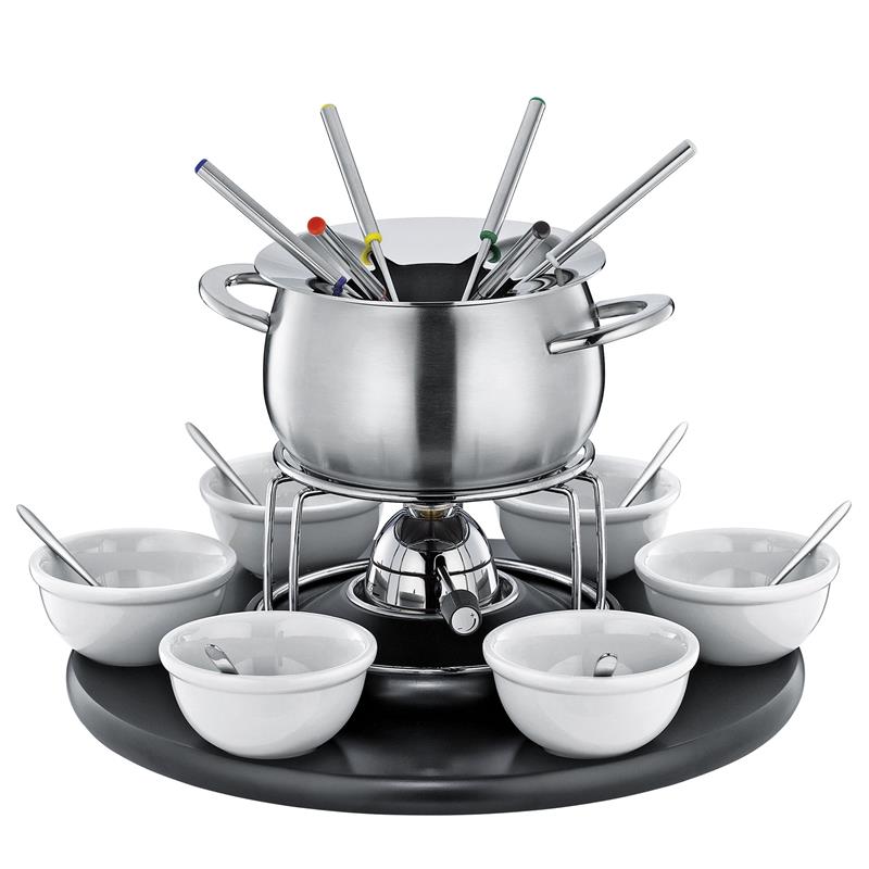 Spring - karuzela do fondue, dla 6 os., 2,0 l, stal nierdzewna/drewno/porcelana FONDUE