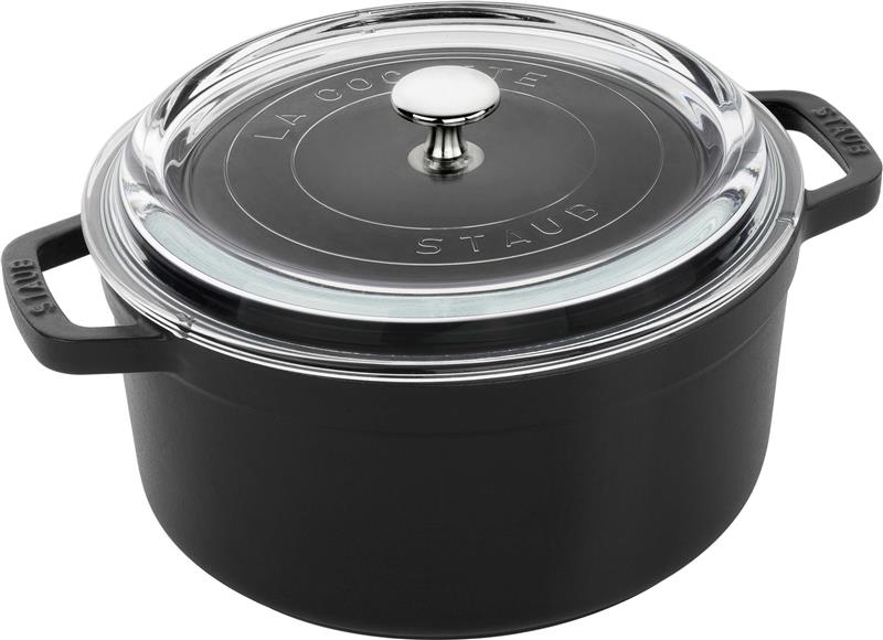 Staub - garnek żeliwny okrągły ze szklaną pokrywką 3.8 ltr czarny La Cocotte