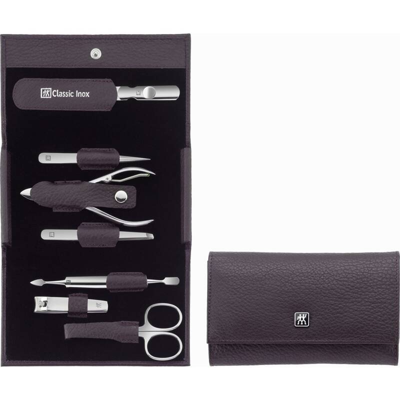 Zwilling - Zestaw podróżny Classic Inox – skórzane etui, 7 elementów - Fioletowy